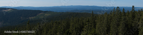 Panoramic view form the outlook tower on the summit of Boubin in Bohemia Forest,South Bohemian Region,Czech republic,Europe 