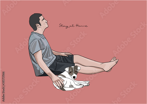 Vector Illustration of  Man sitting with Dog