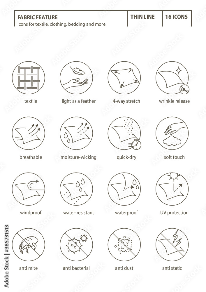 Fabric feature thin line icons-Pictograms with editable stroke