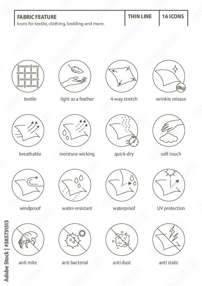 Fabric feature thin line icons-Pictograms with editable stroke Fabric feature thin line icons-Pictograms with editable stroke