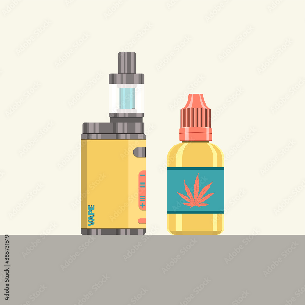 Flat vector set of electronic cigarettes and vape E liquid dropper bottle. Flat essential oil jar container. Flat vector set of electronic cigarettes and vape E liquid dropper bottle. Flat essential oil jar container.