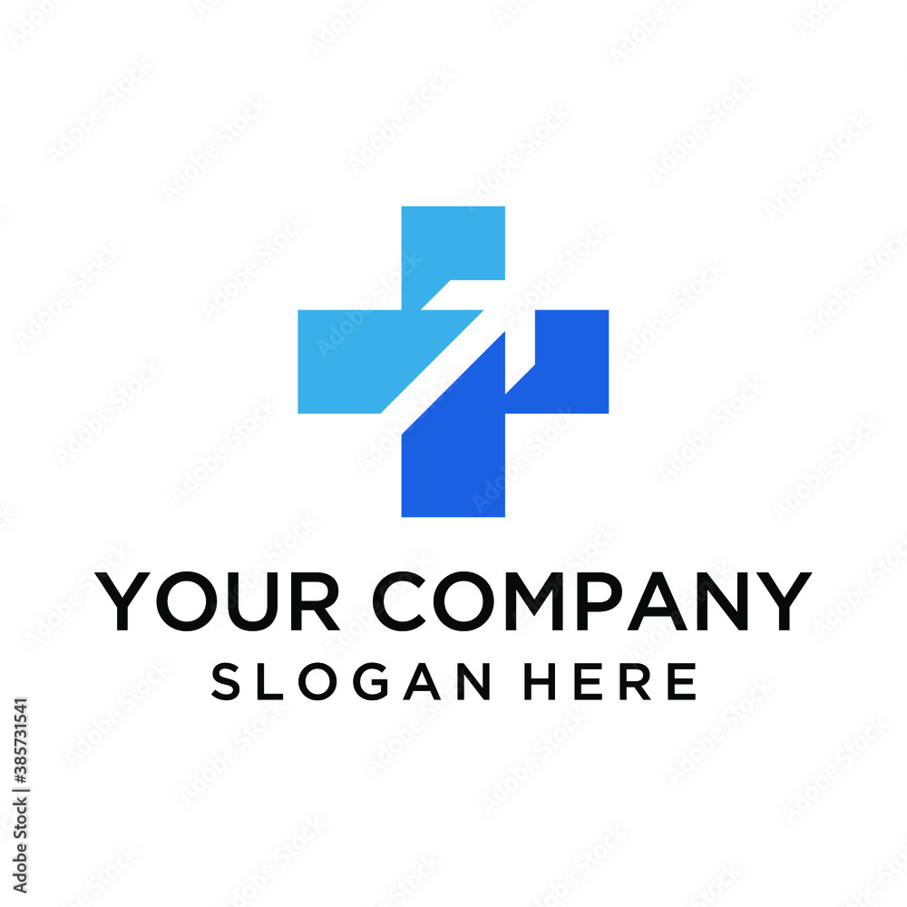 Fototapeta premium Medical cross and negative space of arrow logo