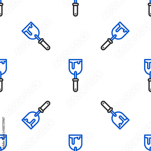 Line Putty knife icon isolated seamless pattern on white background. Spatula repair tool. Spackling or paint instruments. Colorful outline concept. Vector.
