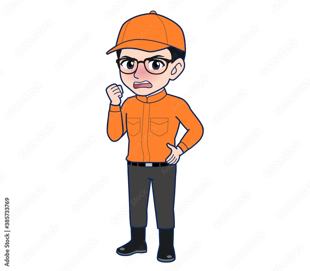 Young man in orange work clothes