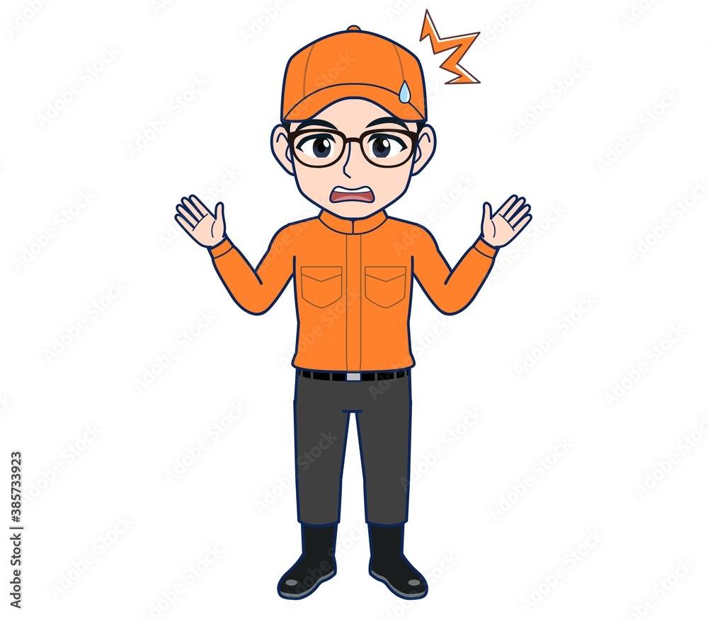 Young man in orange work clothes
