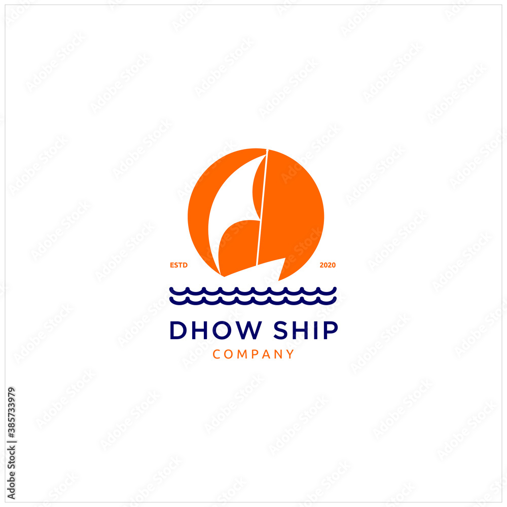 Silhouette of Dhow Logo Design, Traditional Sailboat from Asia and Africa