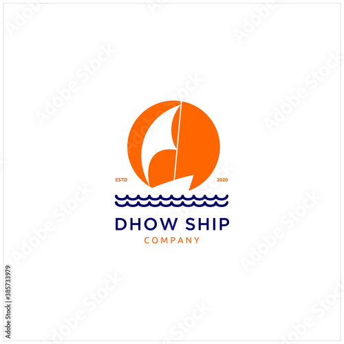 Silhouette of Dhow Logo Design, Traditional Sailboat from Asia and Africa