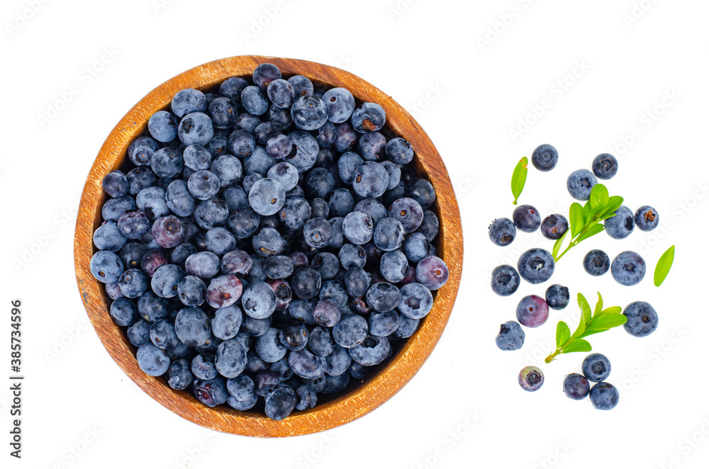 Wooden bowl with blue berry blueberry isolated on white background Wooden bowl with blue berry blueberry isolated on white background