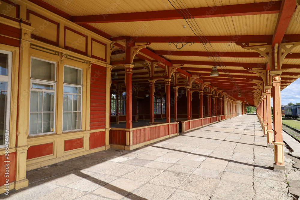 The empty platform of an old train station in Haapsalu, Estonia 