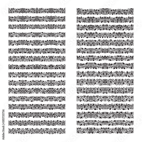 Vintage vector brushes big set. Borders templates kit for frames design and page decorations.