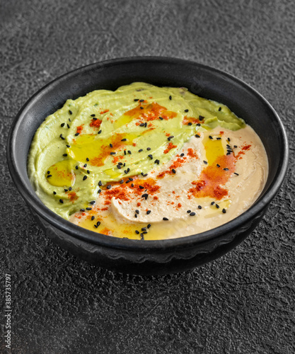 Bowl of guacamole and hummus