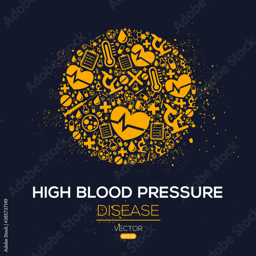 Creative (High Blood Pressure) disease Banner Word with Icons ,Vector illustration.	