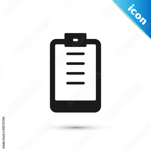 Grey Clipboard with checklist icon isolated on white background. Control list symbol. Survey poll or questionnaire feedback form. Vector.