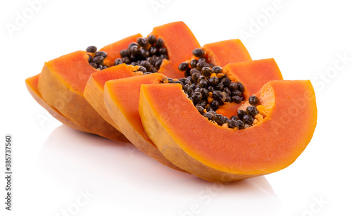 papaya Fruit set slice isolated healthy fresh fruit top view vegetable agri nature fruit isolated on a white background.