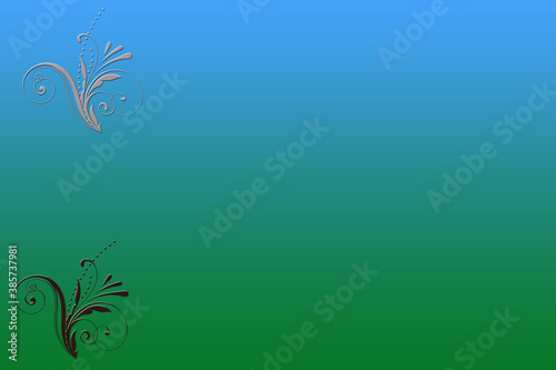 Blau und grün farbiger Hintergrund mit Floral Muster, Illustration
