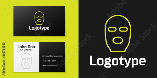 Logotype line Thief mask icon isolated on black background. Bandit mask, criminal man. Logo design template element. Vector Illustration.