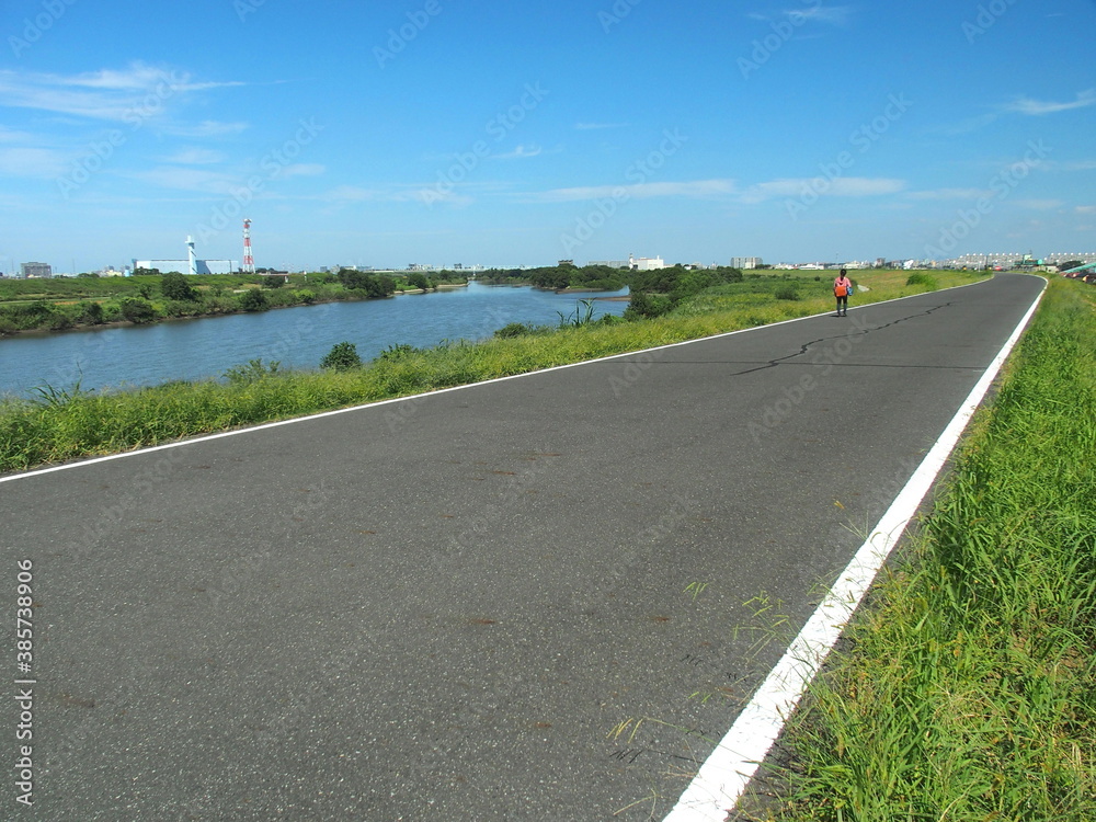 Fototapeta premium 江戸川左岸のサイクリング道路から見た秋の江戸川風景