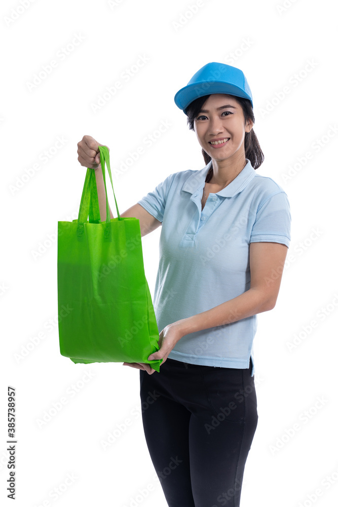 female uber rider or driver delivering package to customer