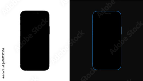 iPhone 12. Realistic, modern, white and red smart phone collection with apps on isolated white and black background. Phone mockup.	
