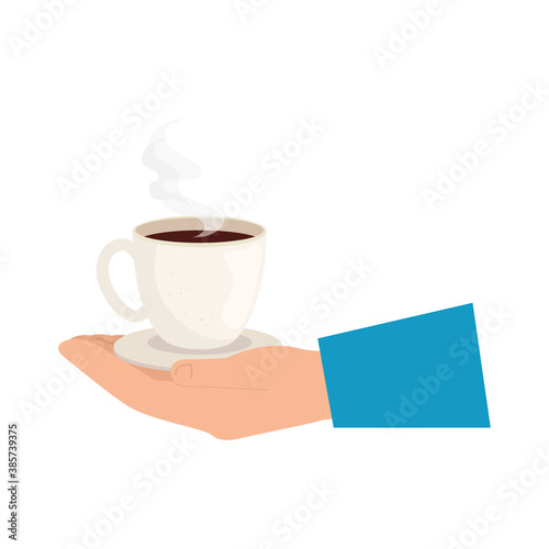 coffee cup on hand design of drink caffeine breakfast and beverage theme Vector illustration