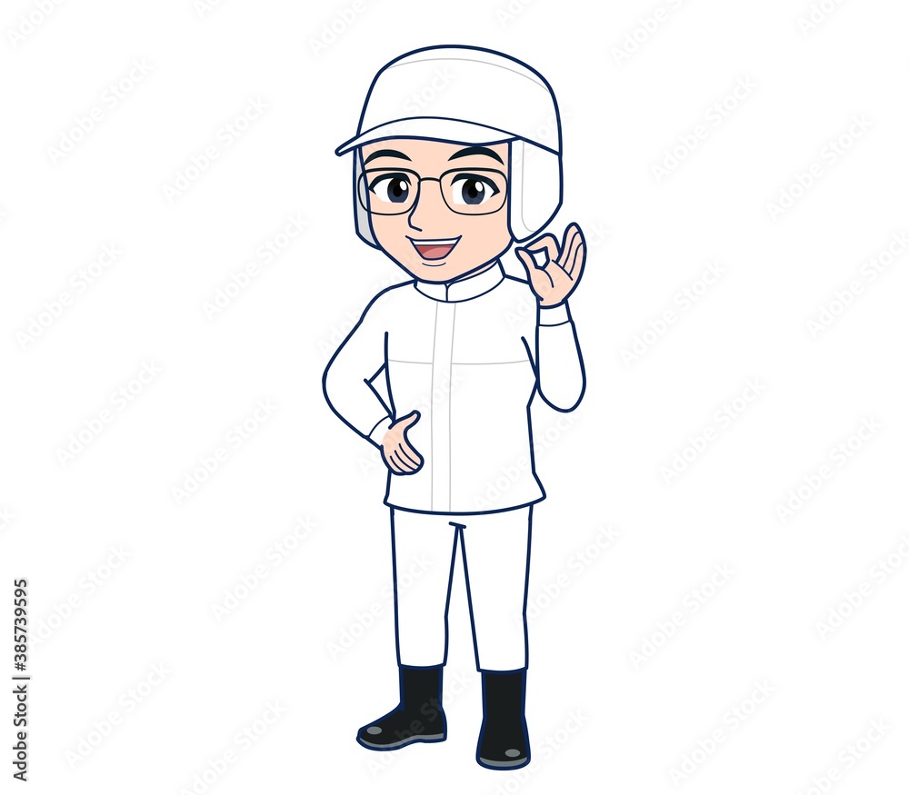 young man in white hygienic clothes young man in white hygienic clothes