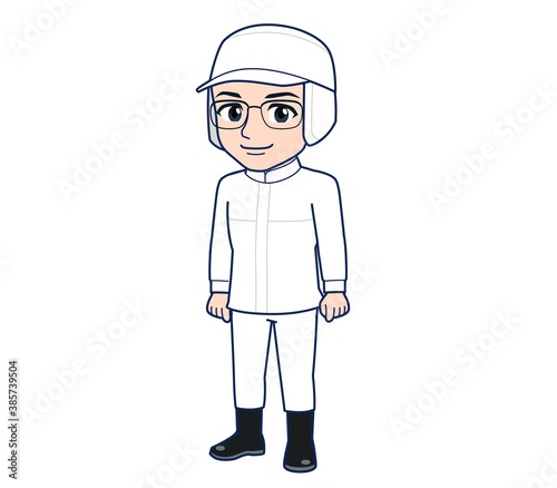 young man in white hygienic clothes