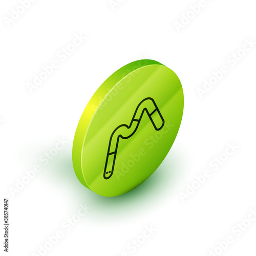 Isometric line Jelly worms candy icon isolated on white background. Green circle button. Vector.