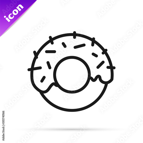 Black line Donut with sweet glaze icon isolated on white background. Vector.