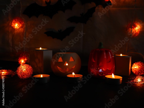 Halloween day, festival of scary , lightbulb and candle and pumpkin, bets texture,OLYMPUS DIGITAL CAMERA