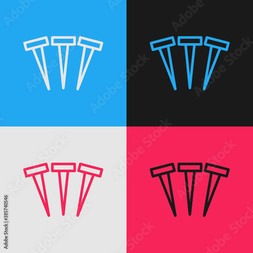 Pop art line Metallic nails icon isolated on color background. Vector.