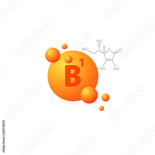 Vitamin B1 icon. Dietary supplement. Health care button. Capsule. Vector on isolated white background. EPS 10.