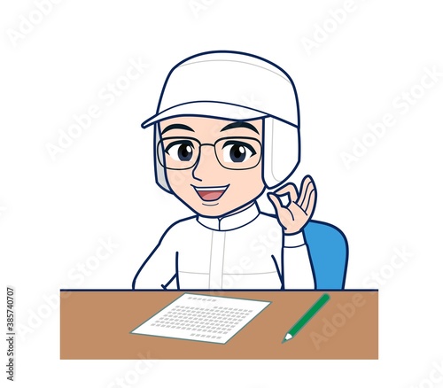 young man in white hygienic clothes