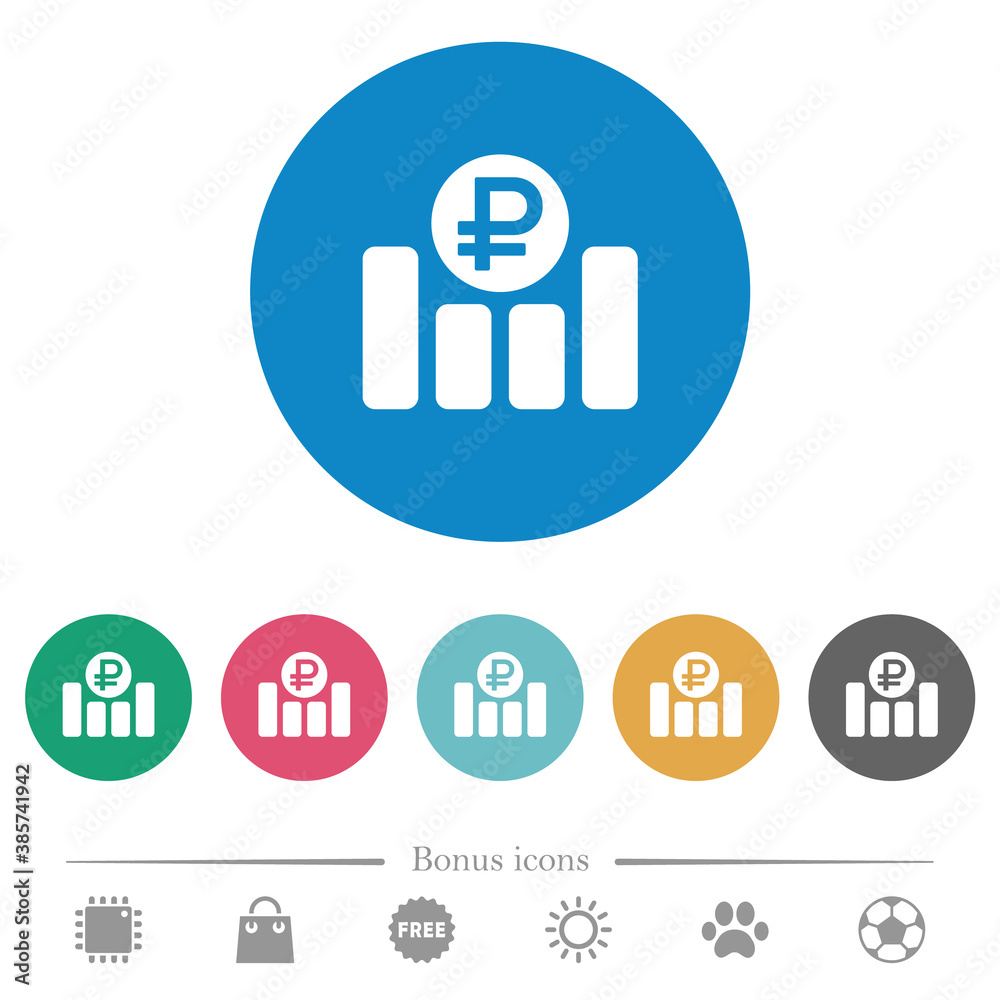 Ruble financial graph flat round icons Ruble financial graph flat round icons