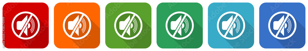 Mute icon set, flat design vector illustration in 6 colors options for webdesign and mobile applications Mute icon set, flat design vector illustration in 6 colors options for webdesign and mobile applications