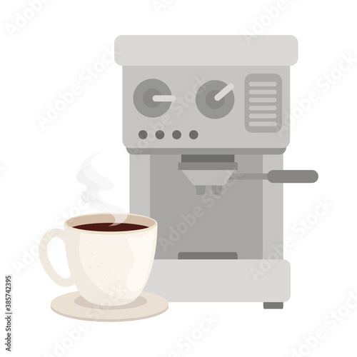 coffee machine and cup design of drink caffeine breakfast and beverage theme Vector illustration
