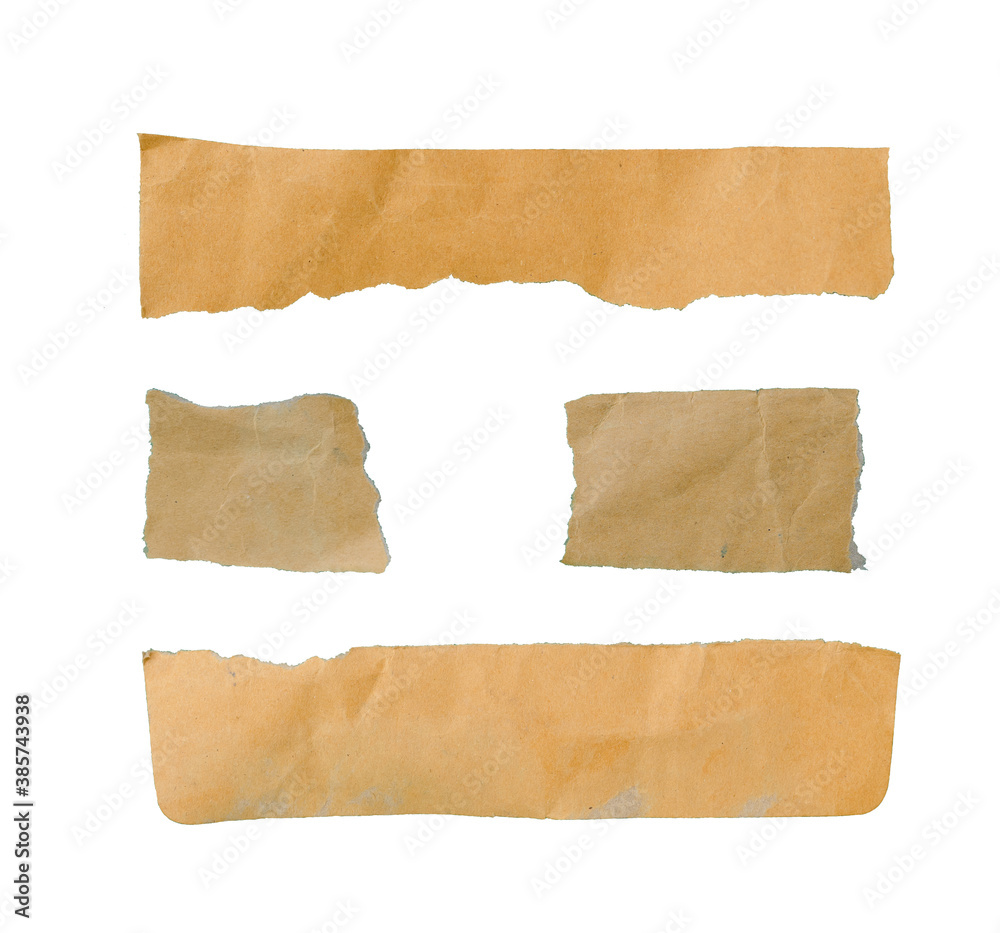 Collection of old brown grunge creased paper sheets isolated on white background
