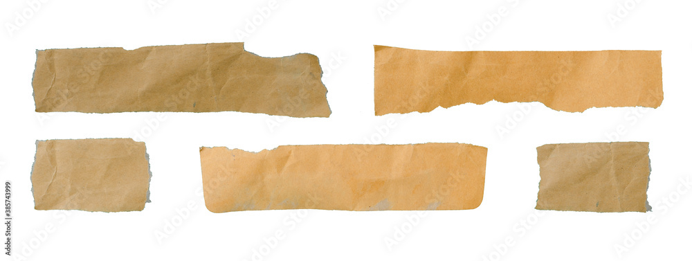 Collection of old brown grunge creased paper sheets isolated on white background