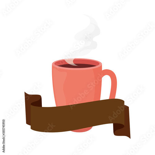 coffee mug with ribbon design of drink caffeine breakfast and beverage theme Vector illustration