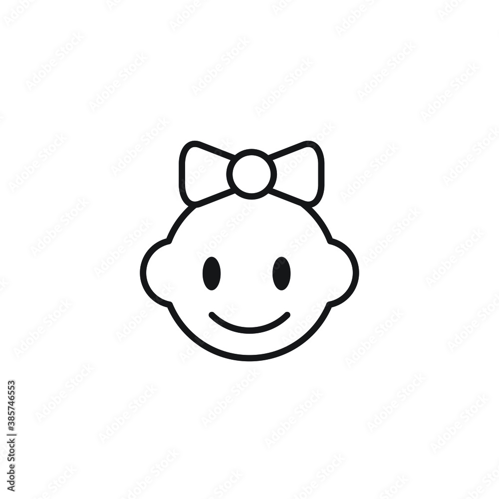 Fototapeta premium Baby girl Face Vector Line Icon. Child smiling. Happy Boy or Girl. Baby Face Smile Pictogram EPS Vector 