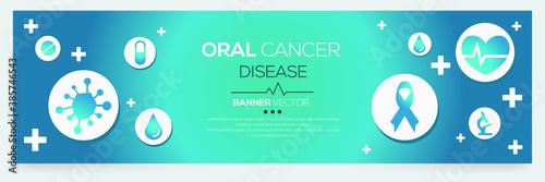 Creative (Oral Cancer) disease Banner Word with Icons ,Vector illustration.	