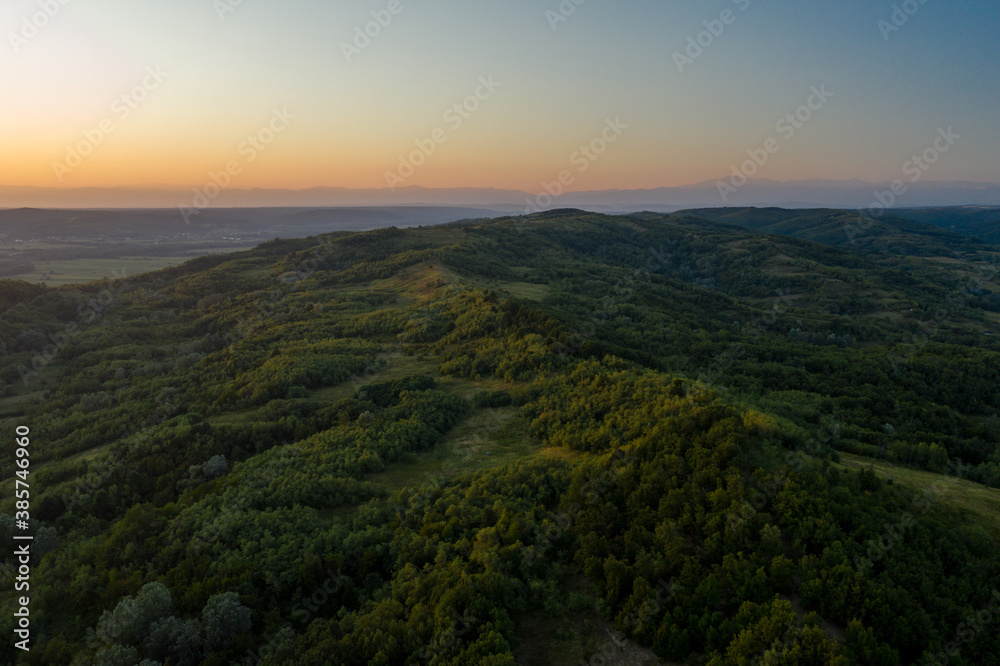 Hill landscape, in Eastern Europe, at sunset