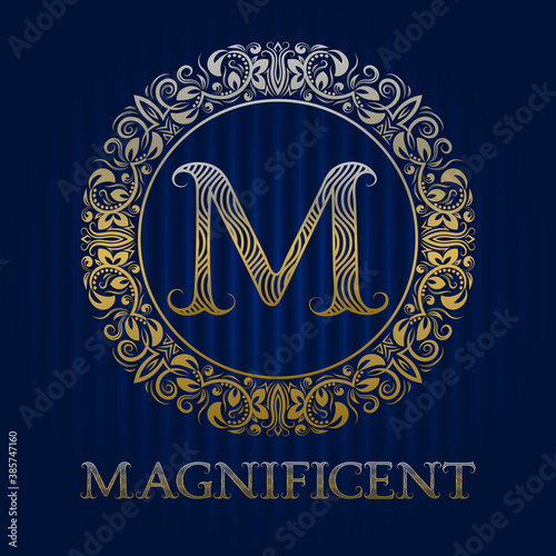 Golden logo template for magnificent boutique. Vector monogram.