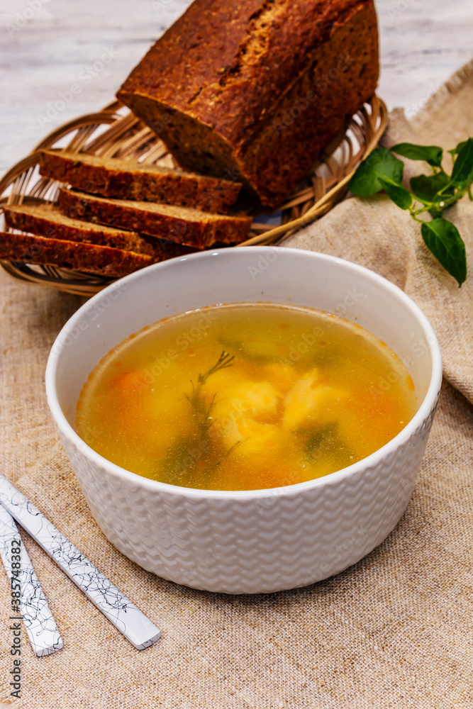 Trout soup with cutting vegetables Trout soup with cutting vegetables