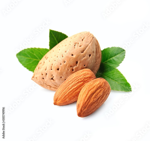Almonds nuts with leaves
