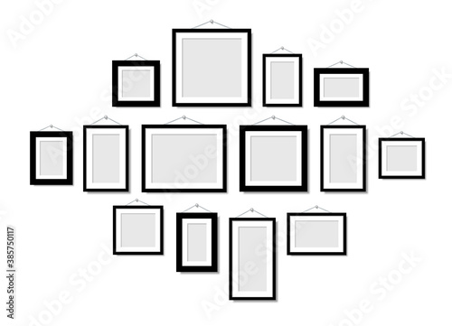 Set Empty frames for photos or pictures hanging on the wall. Frame for family photos. Vector mock up. blank frame art gallery.