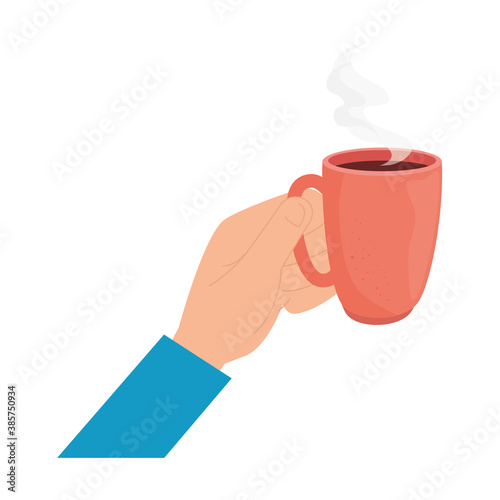 hand holding coffee mug design of drink caffeine breakfast and beverage theme Vector illustration
