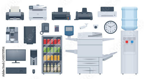 Flat office equipment set. Vector illustration