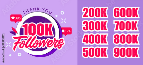 Wallpaper Mural Thanks To Followers, Social Influencer Marketing, Followers Growth Concept. Followers Growth Banner, Attracting Followers Strategy From 100K To 900K. Flat Vector Illustration On Violet Background Torontodigital.ca