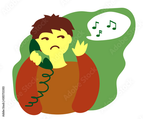 Displeased person and telephone receiver. Cartoon. Vector illustration.