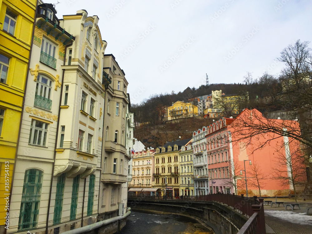 Houses in city center of Karlovy Vary, Czech Republic